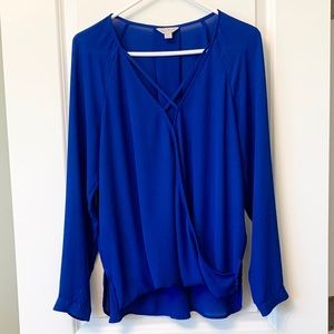 Royal Blue Belle + Sky Faux Wrap Blouse